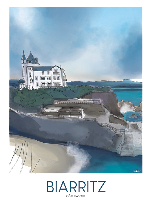 Villa BELZA -Affiche d'une célèbre demeure sur la falaise près de Biarritz