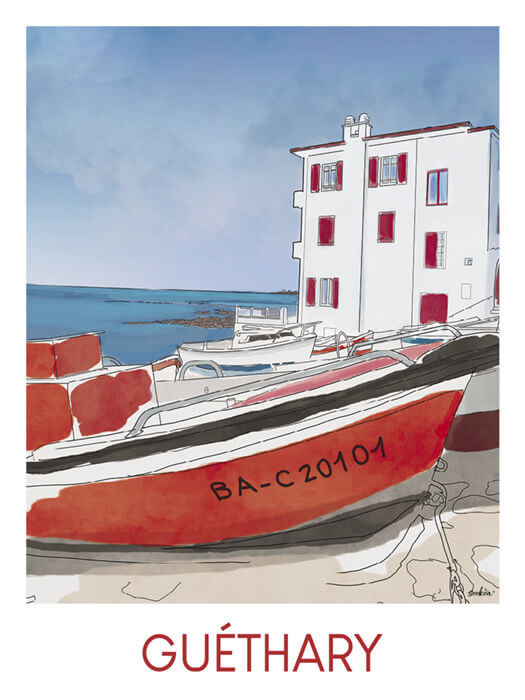 Affiche de la plage et du port de Guéthary