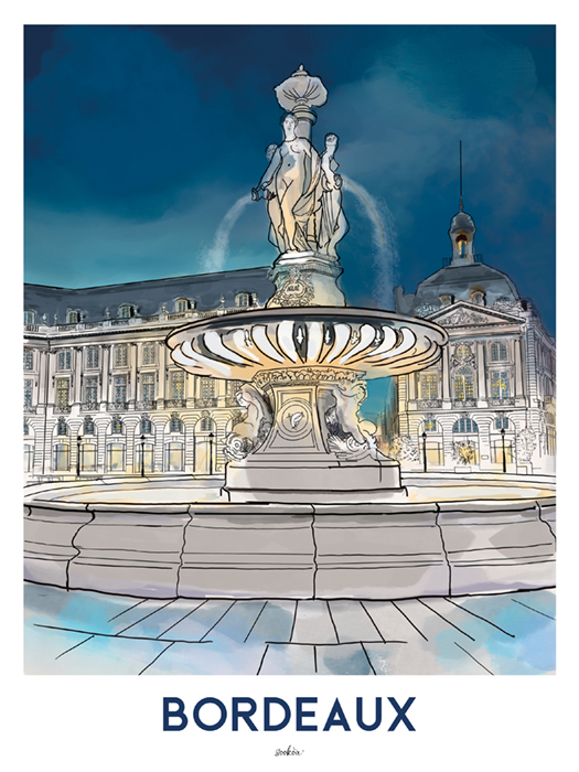 Affiche Bordeaux : place de la bourse la nuit