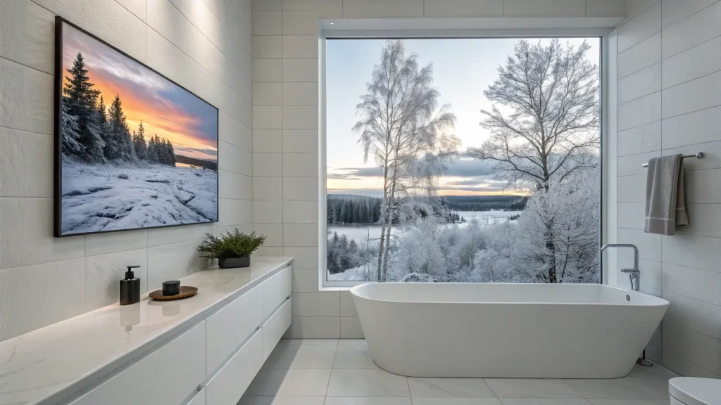 Affiche scandinave dans une salle de bain épurée