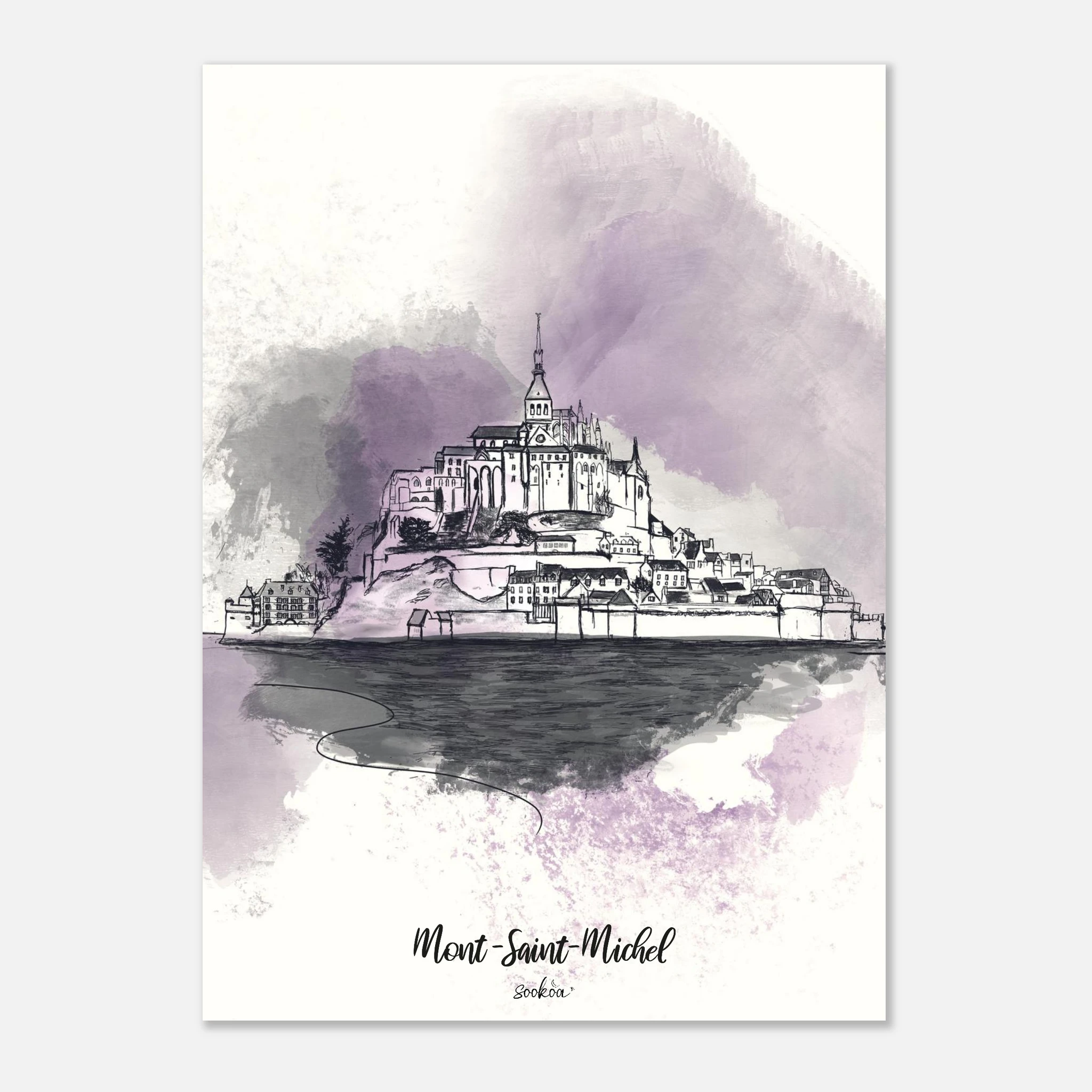 Le Mont-Saint-Michel et sa baie, aux confins de la Bretagne, aquarelle numérique Sookoa
