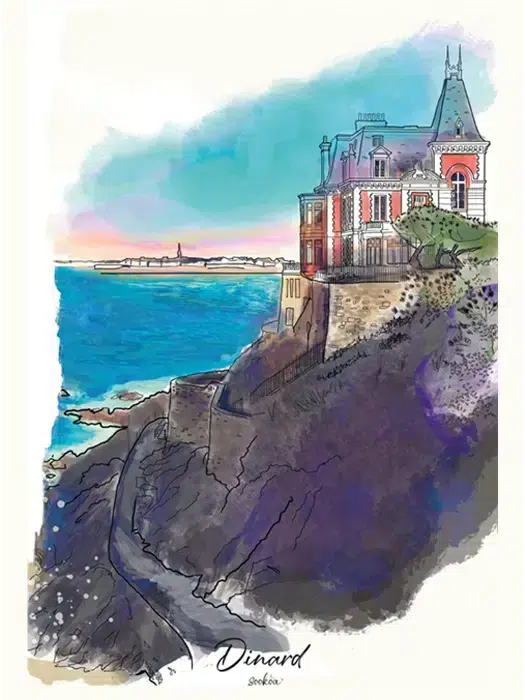 Store 14 Aquarelle Dinard villa Belle Époque falaise Côte d'Émeraude Bretagne illustration